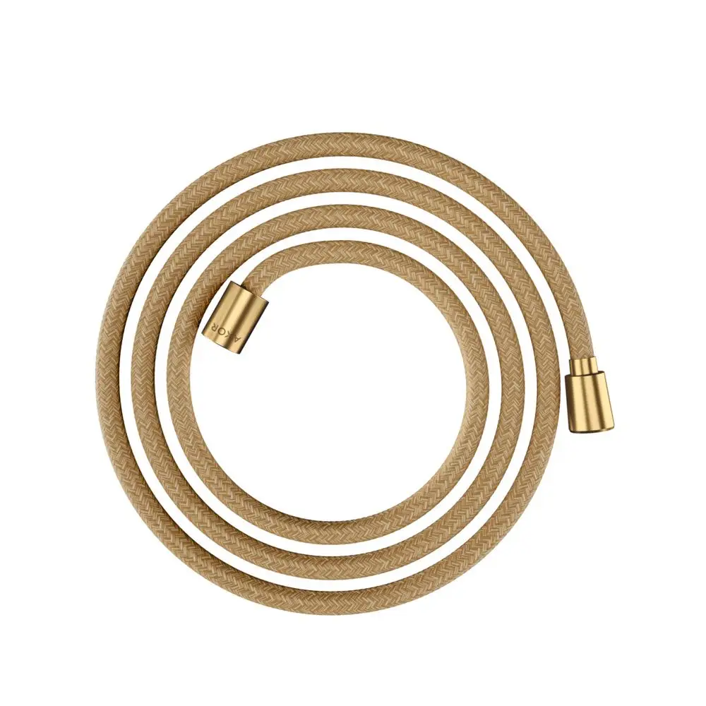 Axor Duschschlauch in textilem Design, gedreht und in einer Brushed Gold Optik. Enden mit konischer und zylindrischer Mutter.